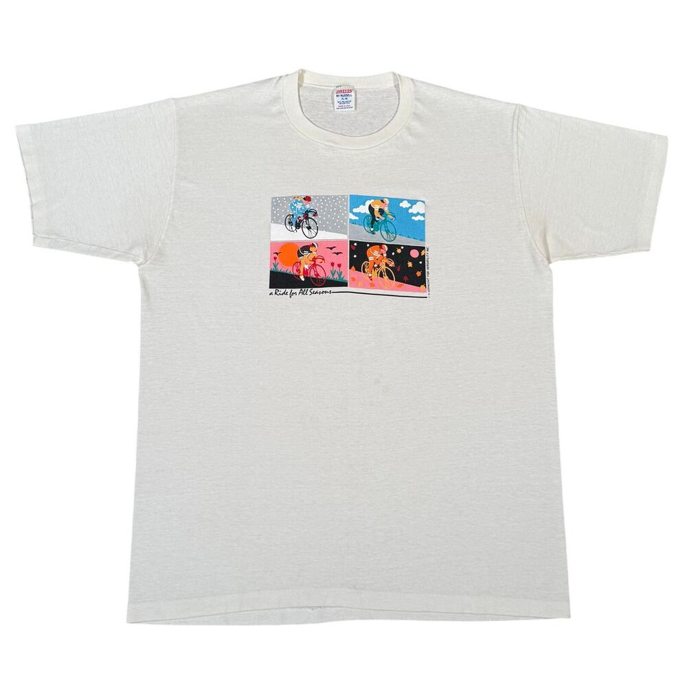 Vintage 80s Cycling T-Shirt A Ride For All Seasons Jerzees USA L Graphic